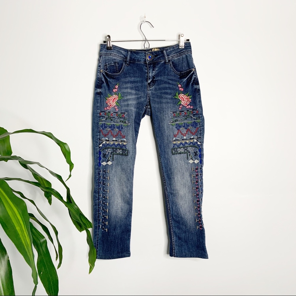 Desigual┃Boho Skinny Embroidered Jeans